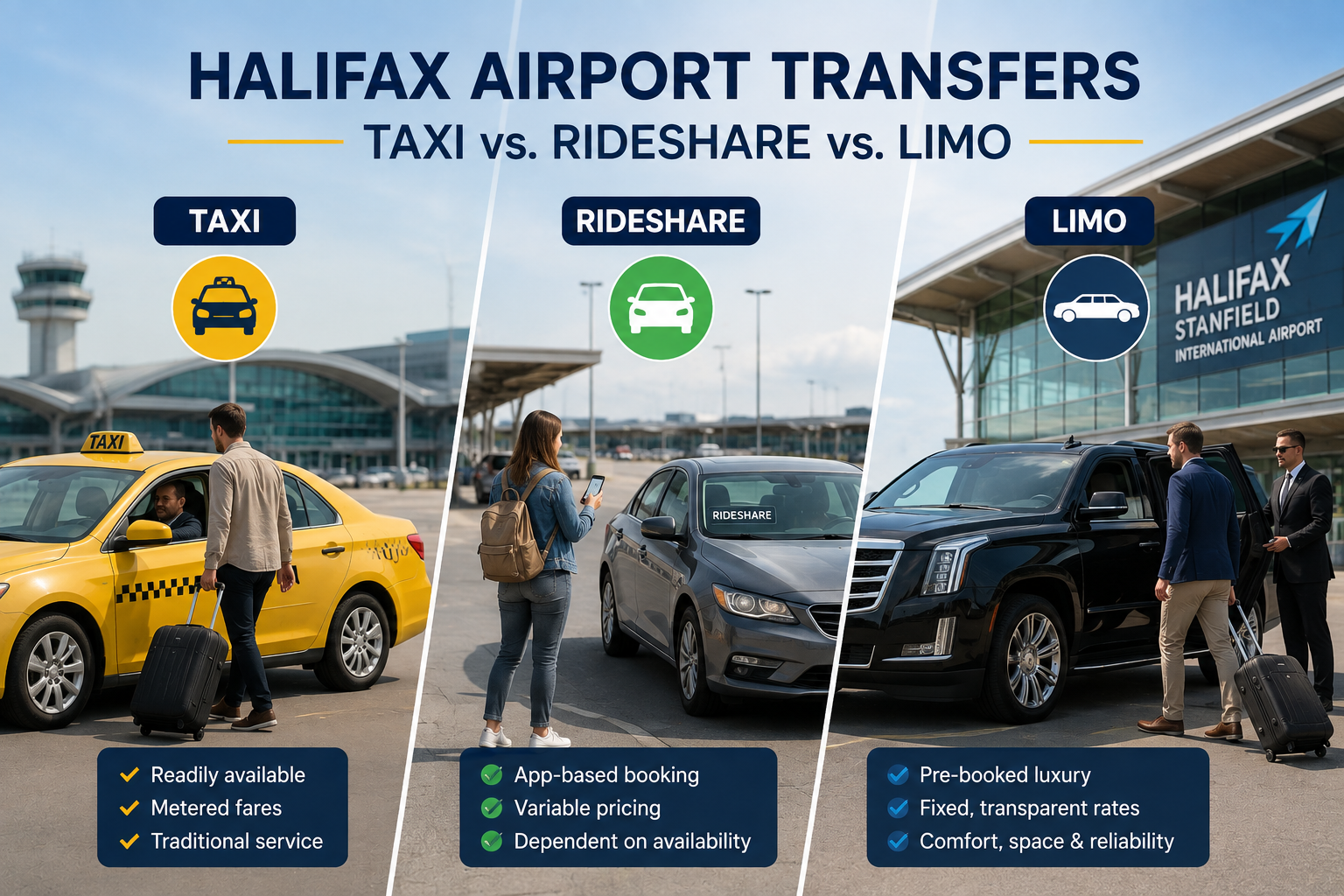 Read more about the article Halifax Airport Transfers – Taxi vs. Rideshare vs. Limo
